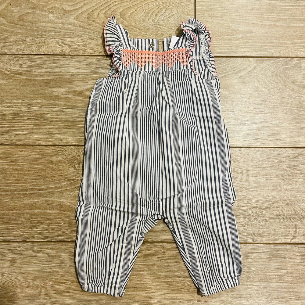 Carter’s white and blue striped jumpsuit for a baby with pink embroidery 3 mo
